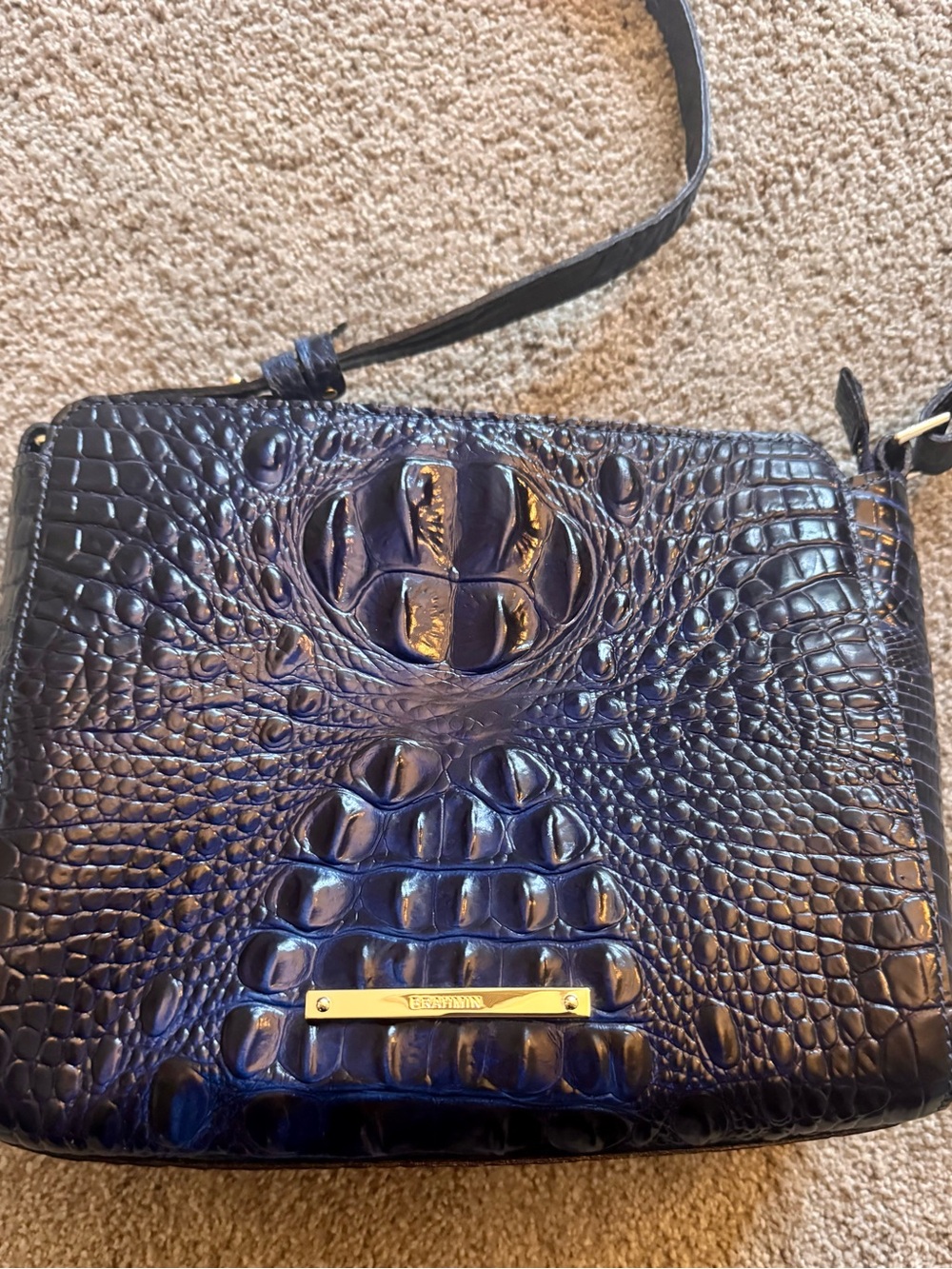 Brahmin Deep Blue Croc-Embossed Crossbody Bag